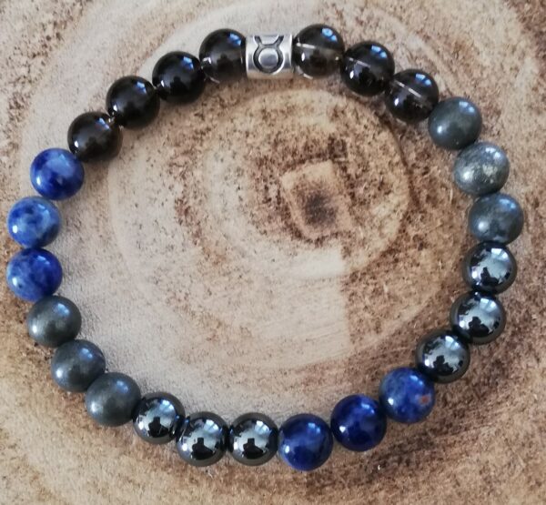 Lapis/Pyrite/Quartz fumé Astrologie Bracelet COLLECTION HOMME