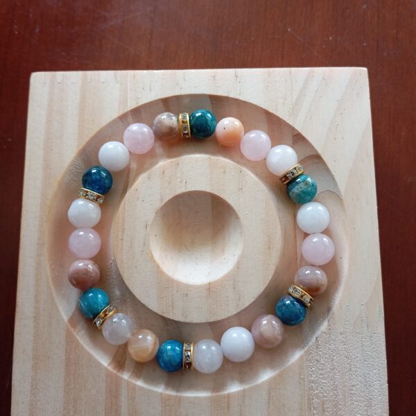 Bracelet Pierre de lune /Quartz rose / Apatite/Sélénite ANGE INTERIEUR