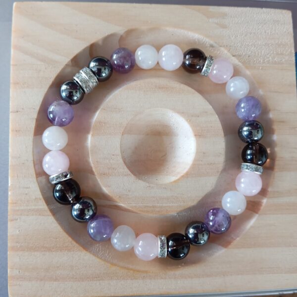 Bracelet Quartz rose /Quartz fumé/Pierre de lune /Améthyste /Hématite CHEMIN DE LUMIERE