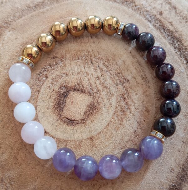 Amethyste/Quartz rose/Grenat/Hématite bracelet